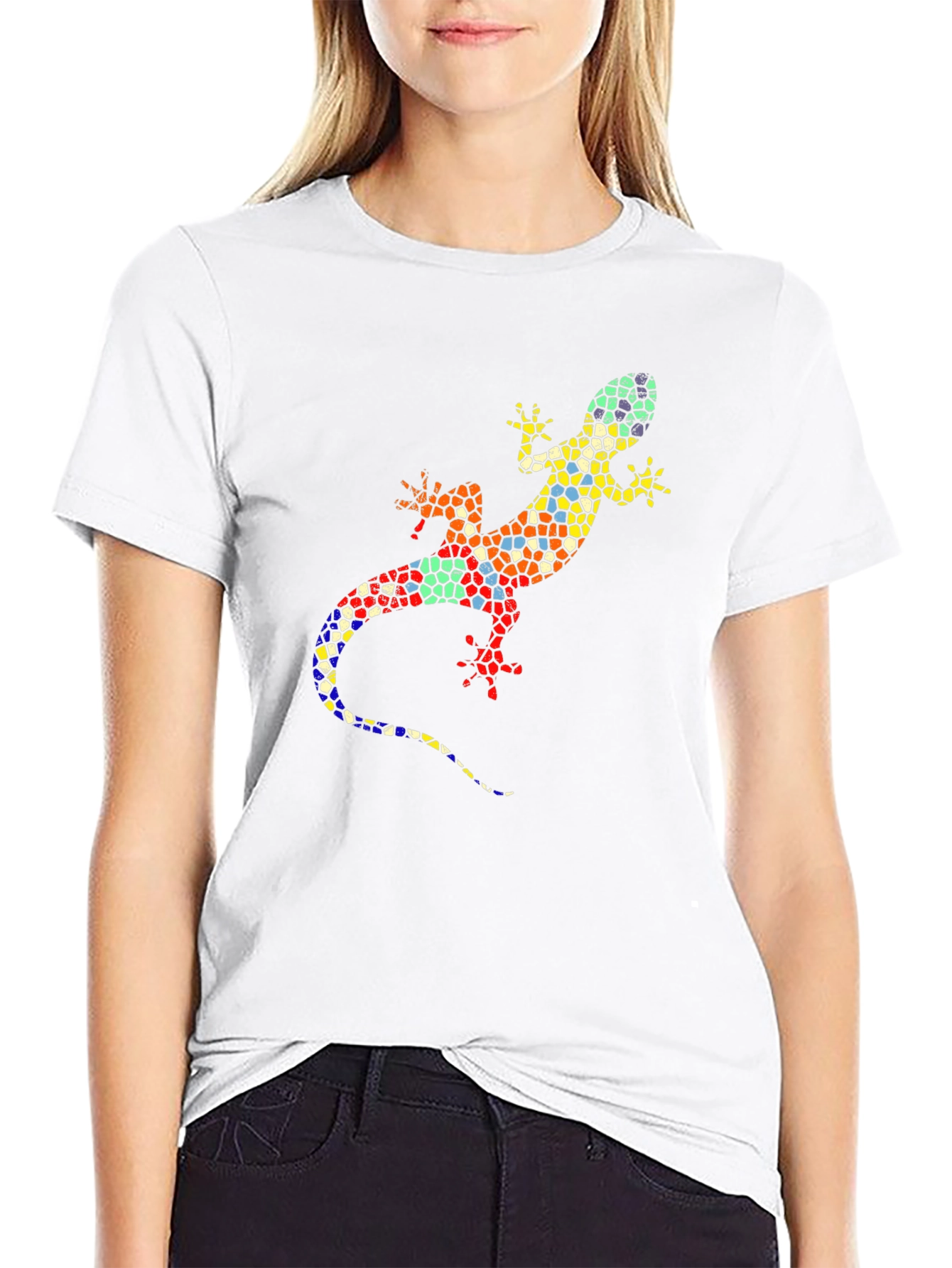 Mosaic Lizard Graphic Tee - Stylish Black T-Shirt