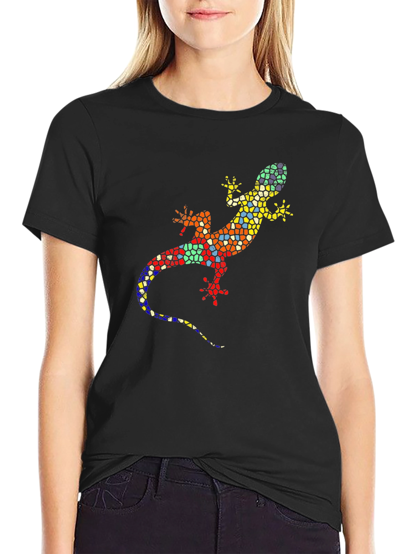 Mosaic Lizard Graphic Tee - Stylish Black T-Shirt