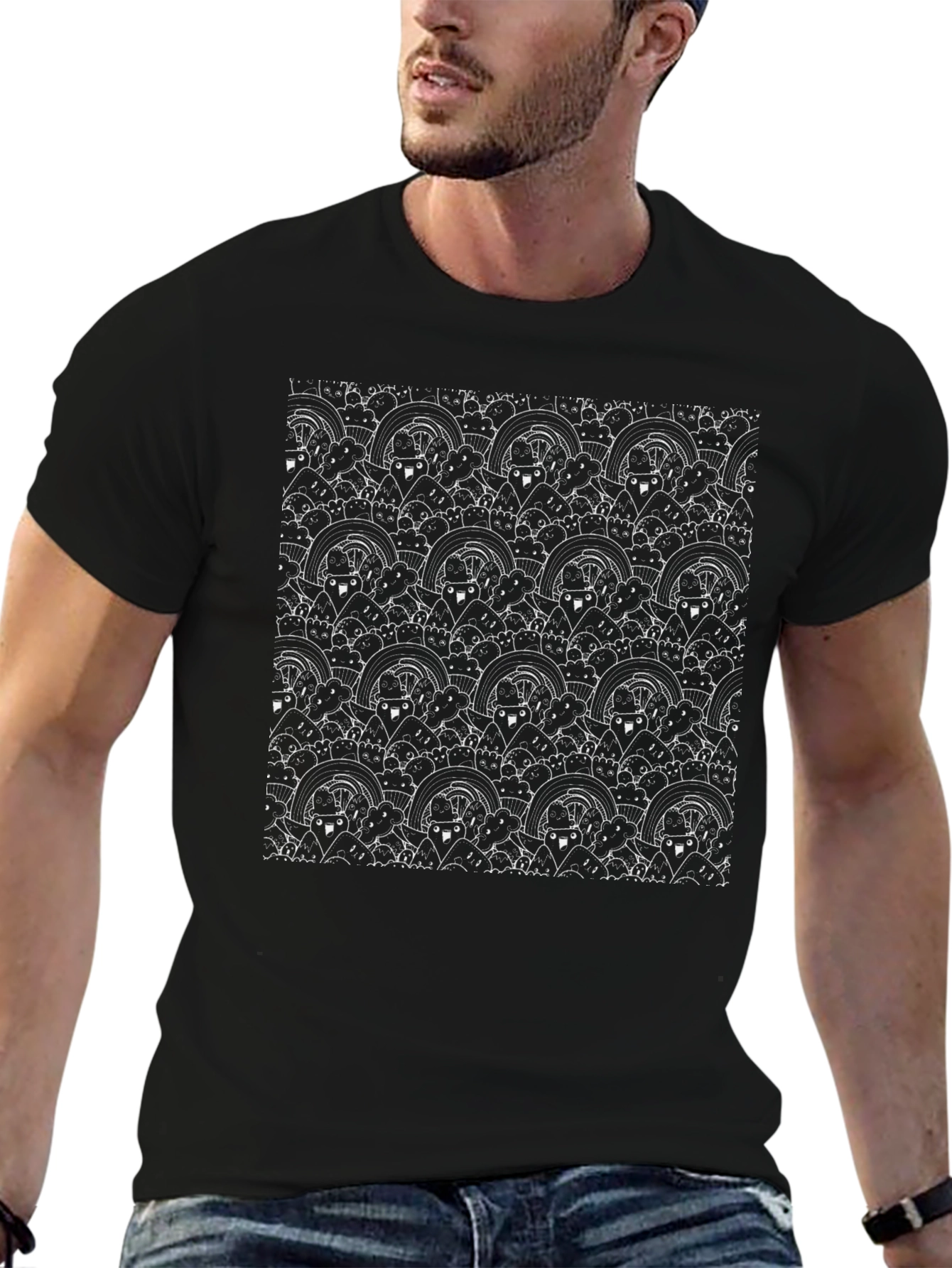 Patterned Cartoon Character Graphic Tee