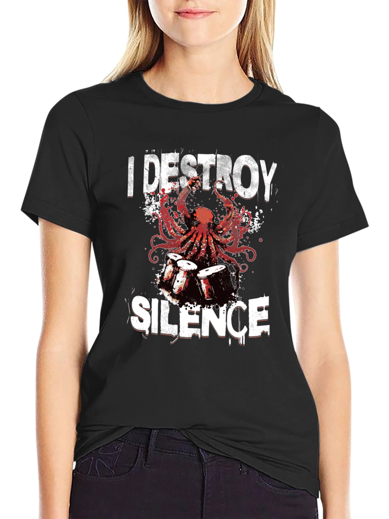 Destroy Silence Octopus Drums Graphic T-Shirt