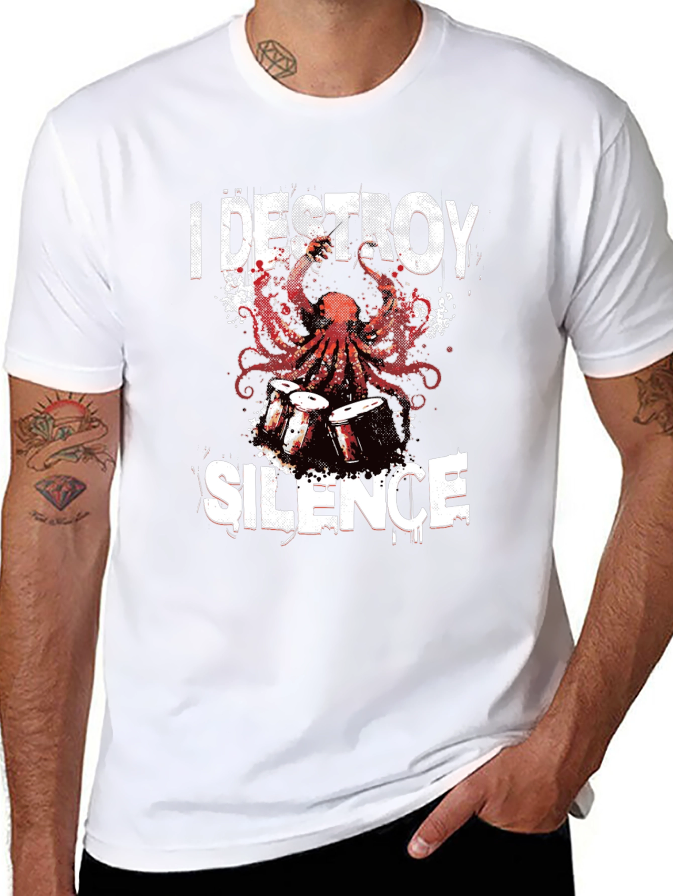 Destroy Silence Octopus Drums Graphic T-Shirt