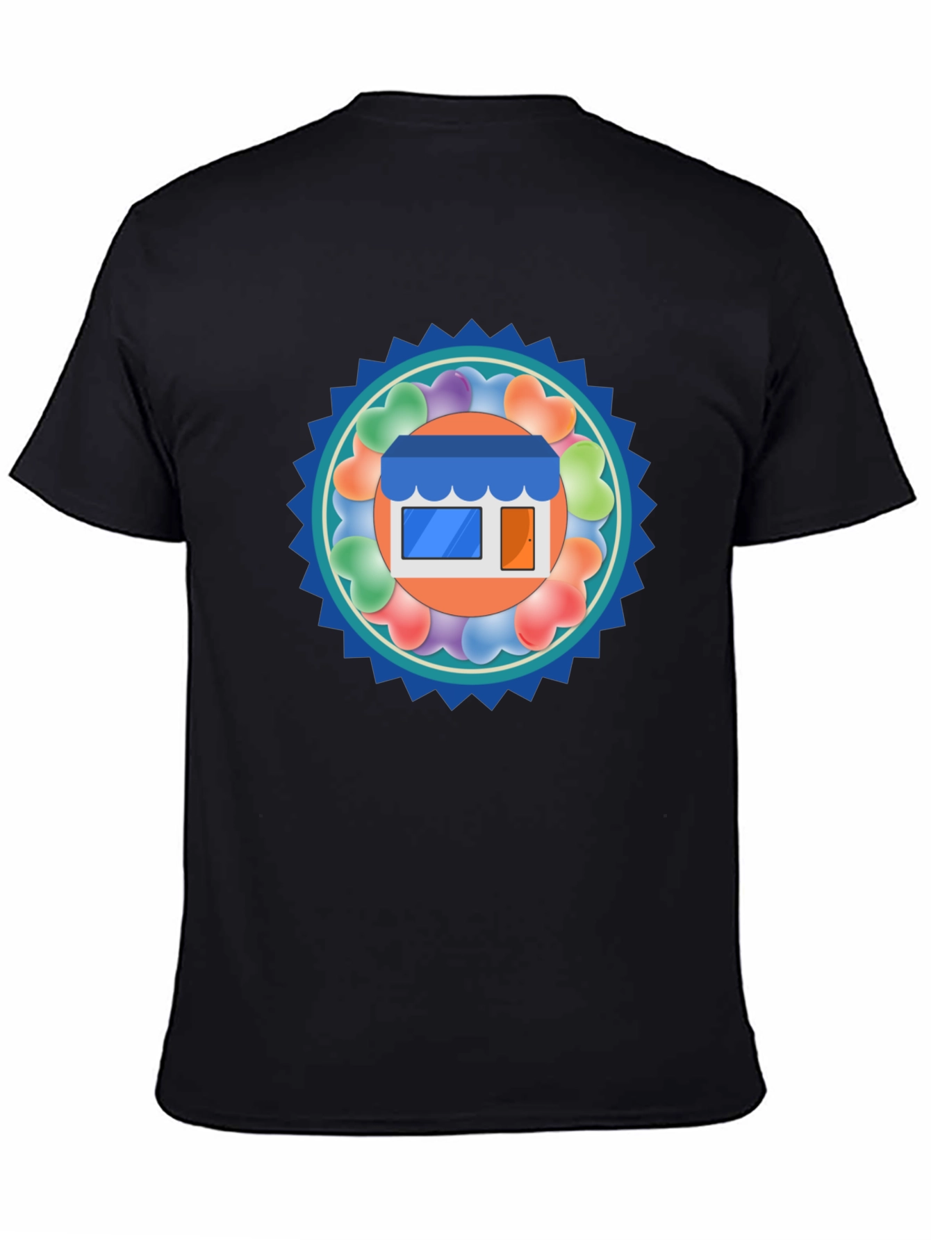 Trendy Black T-Shirt with Storefront Graphic