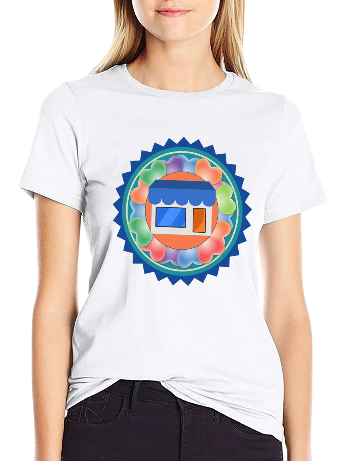 Trendy Black T-Shirt with Storefront Graphic