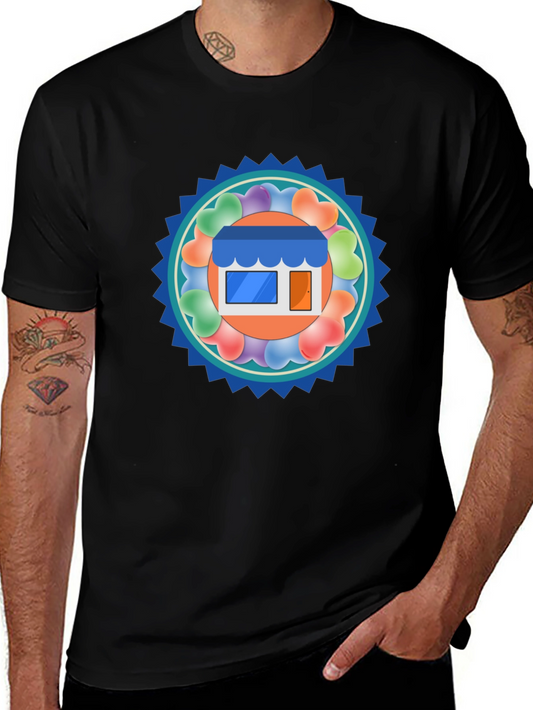 Trendy Black T-Shirt with Storefront Graphic