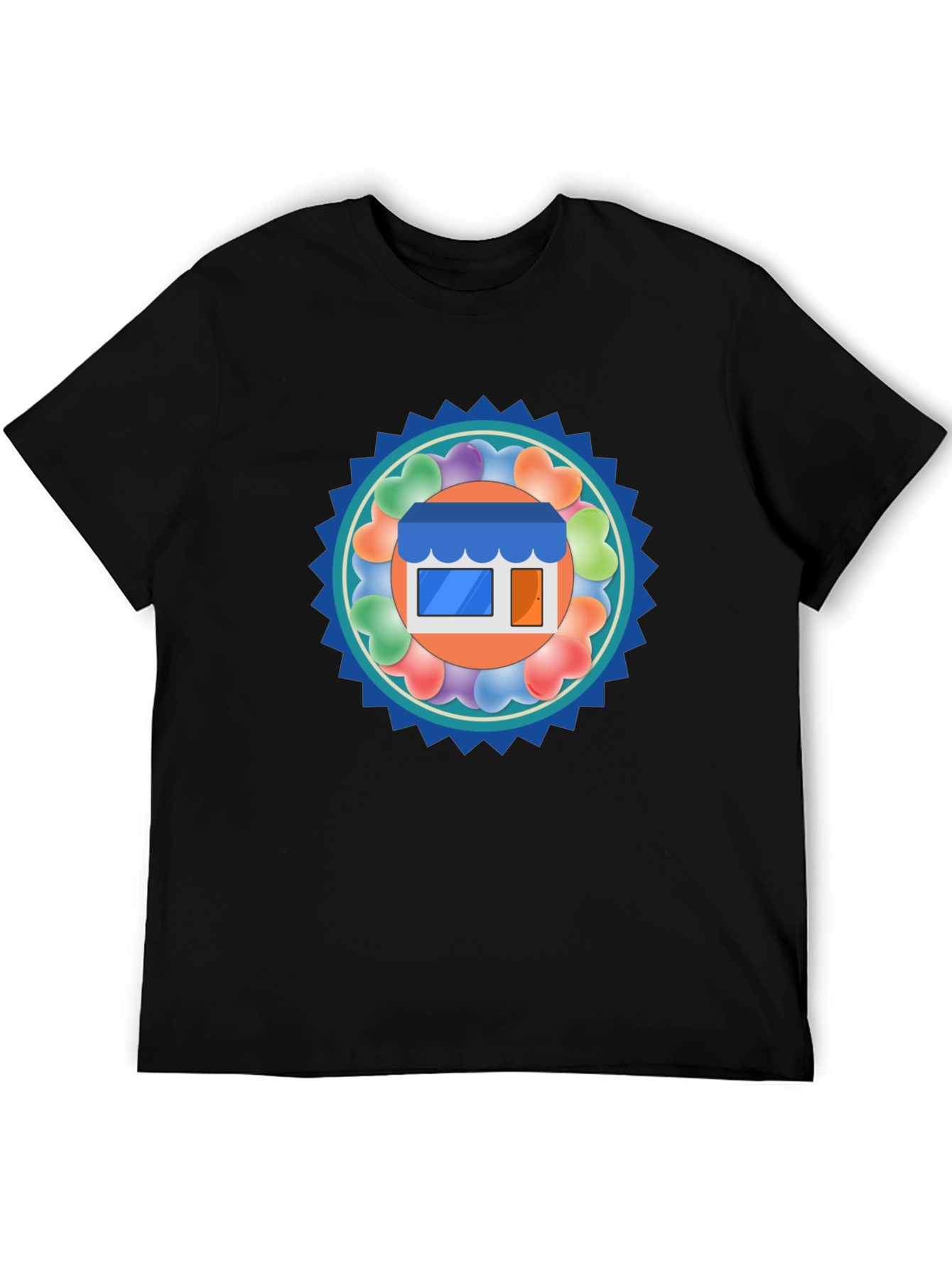 Trendy Black T-Shirt with Storefront Graphic