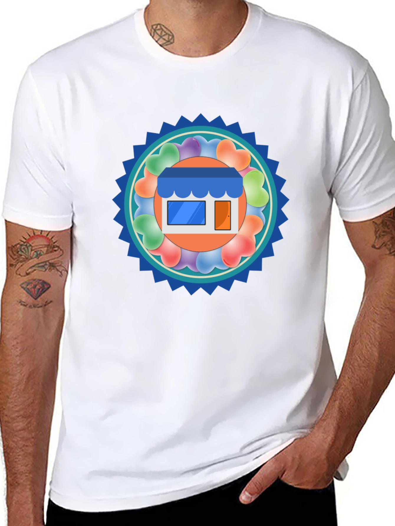 Trendy Black T-Shirt with Storefront Graphic