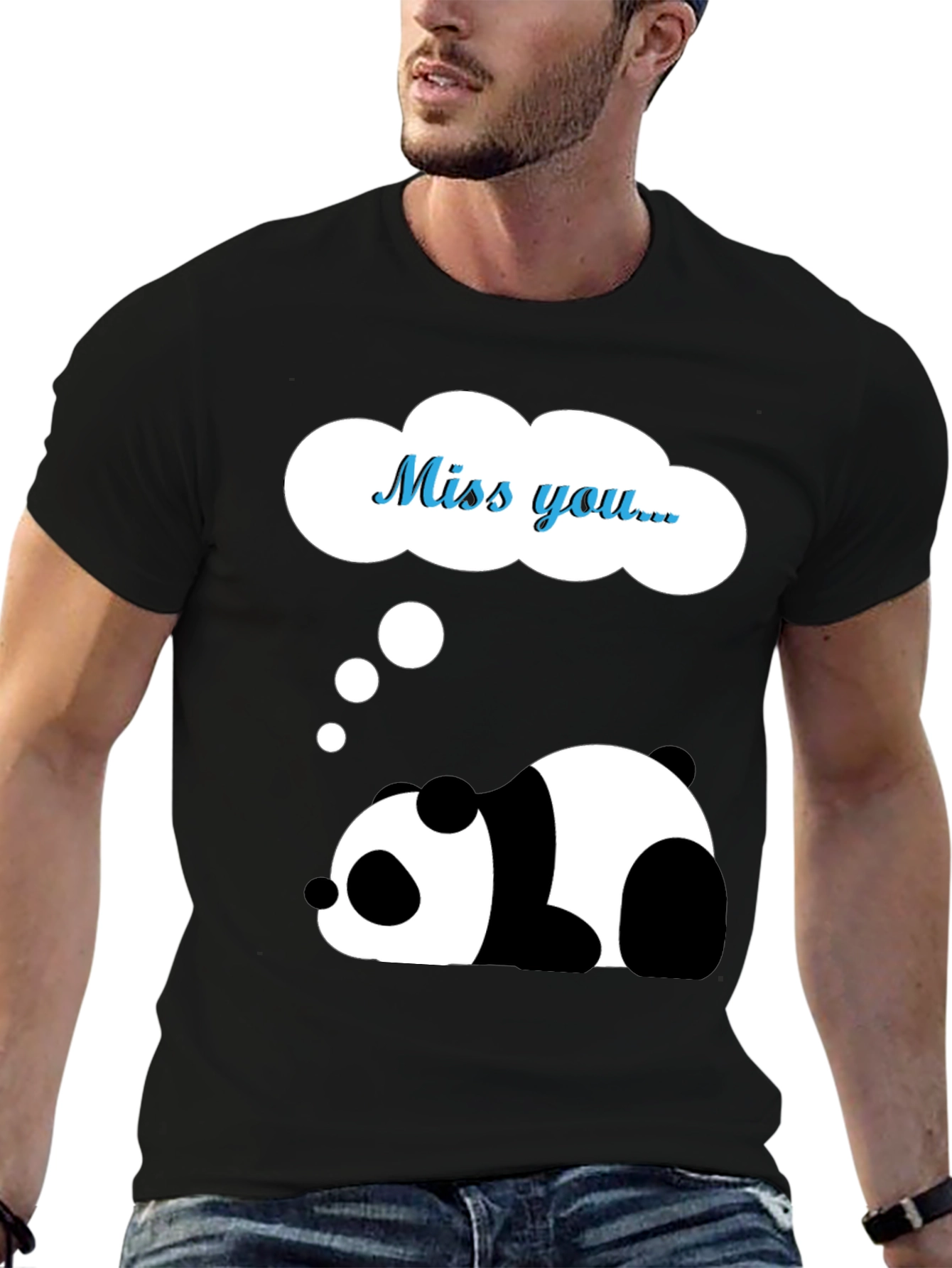 Miss You Panda Graphic Tee - Black