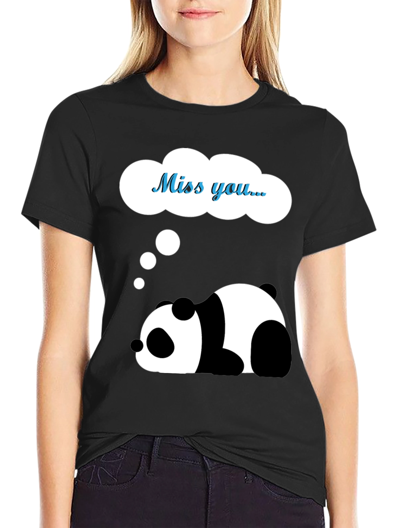 Miss You Panda Graphic Tee - Black