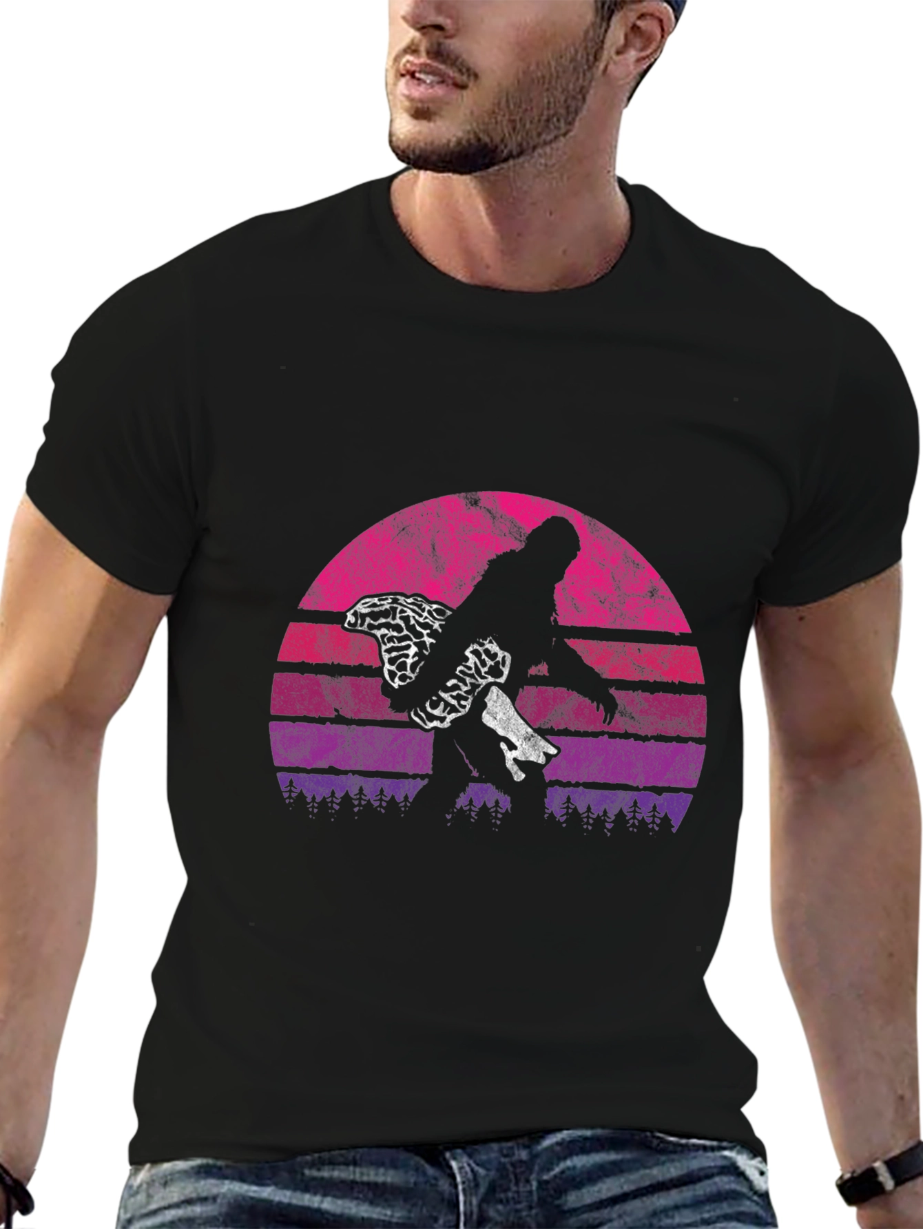 Retro Bigfoot Carrying Mushrooms T-Shirt