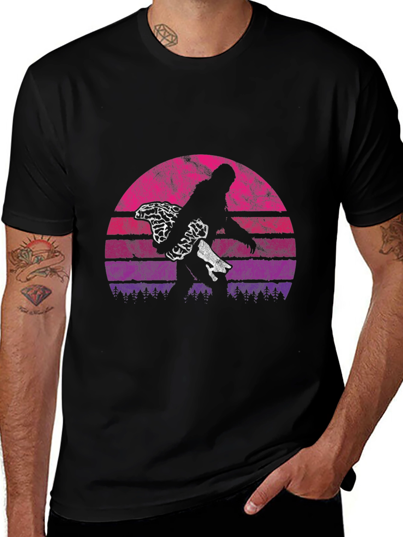 Retro Bigfoot Carrying Mushrooms T-Shirt