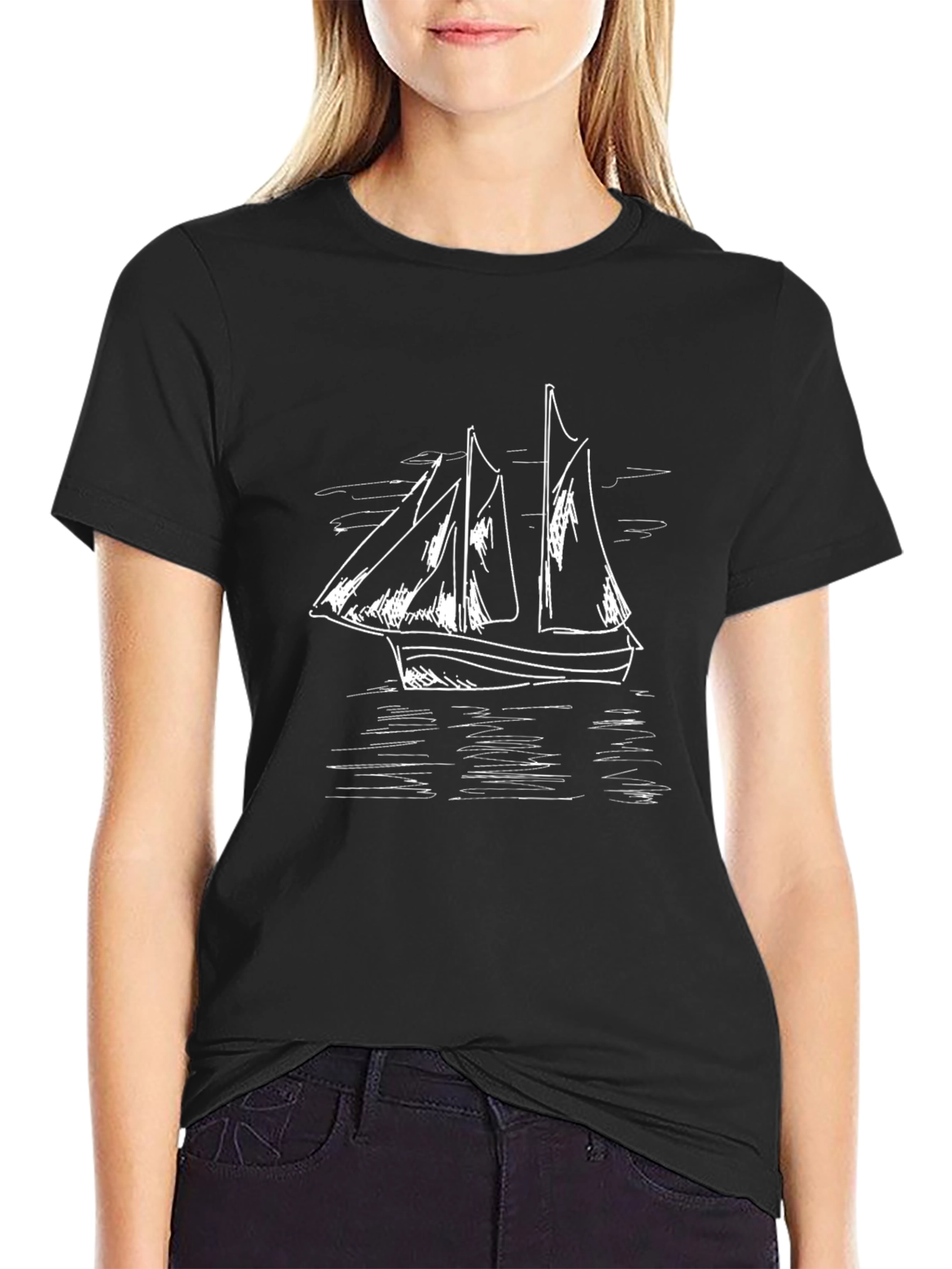 Nautical Sailboat Graphic Tee - Classic Black