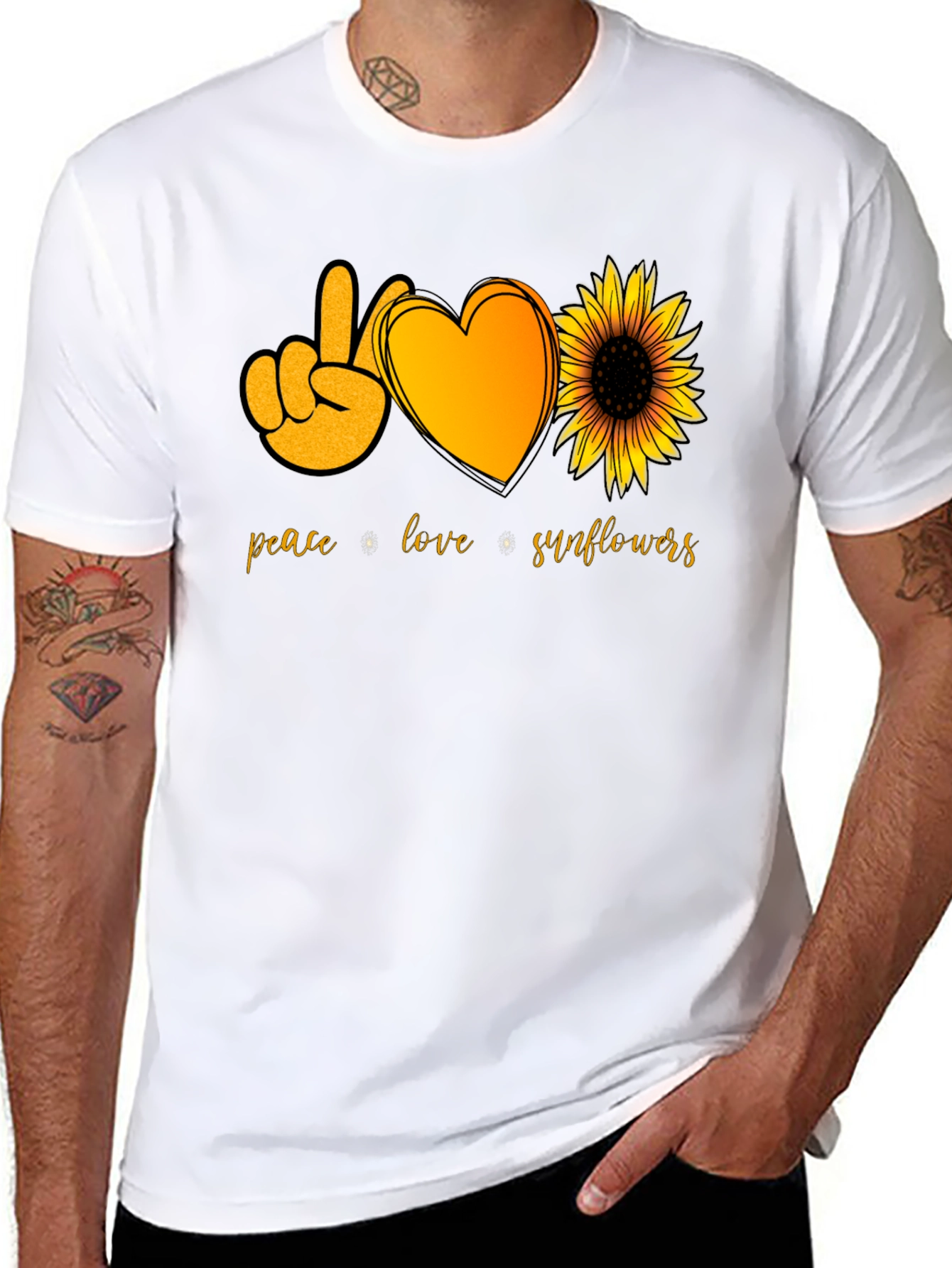 Peace Love Sunflowers Black T-Shirt