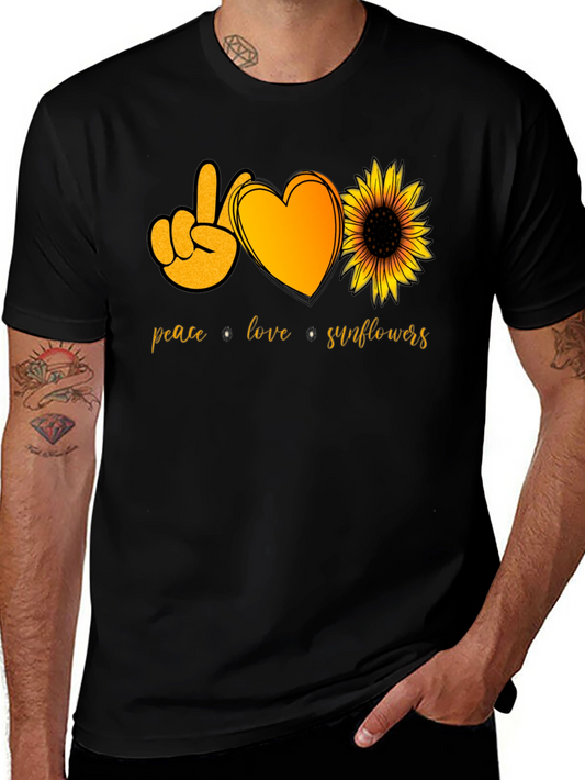 Peace Love Sunflowers Black T-Shirt