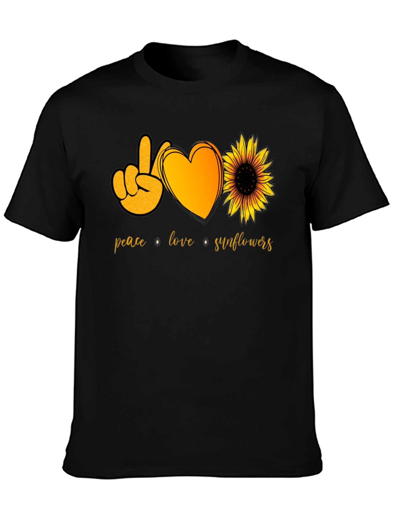 Peace Love Sunflowers Black T-Shirt