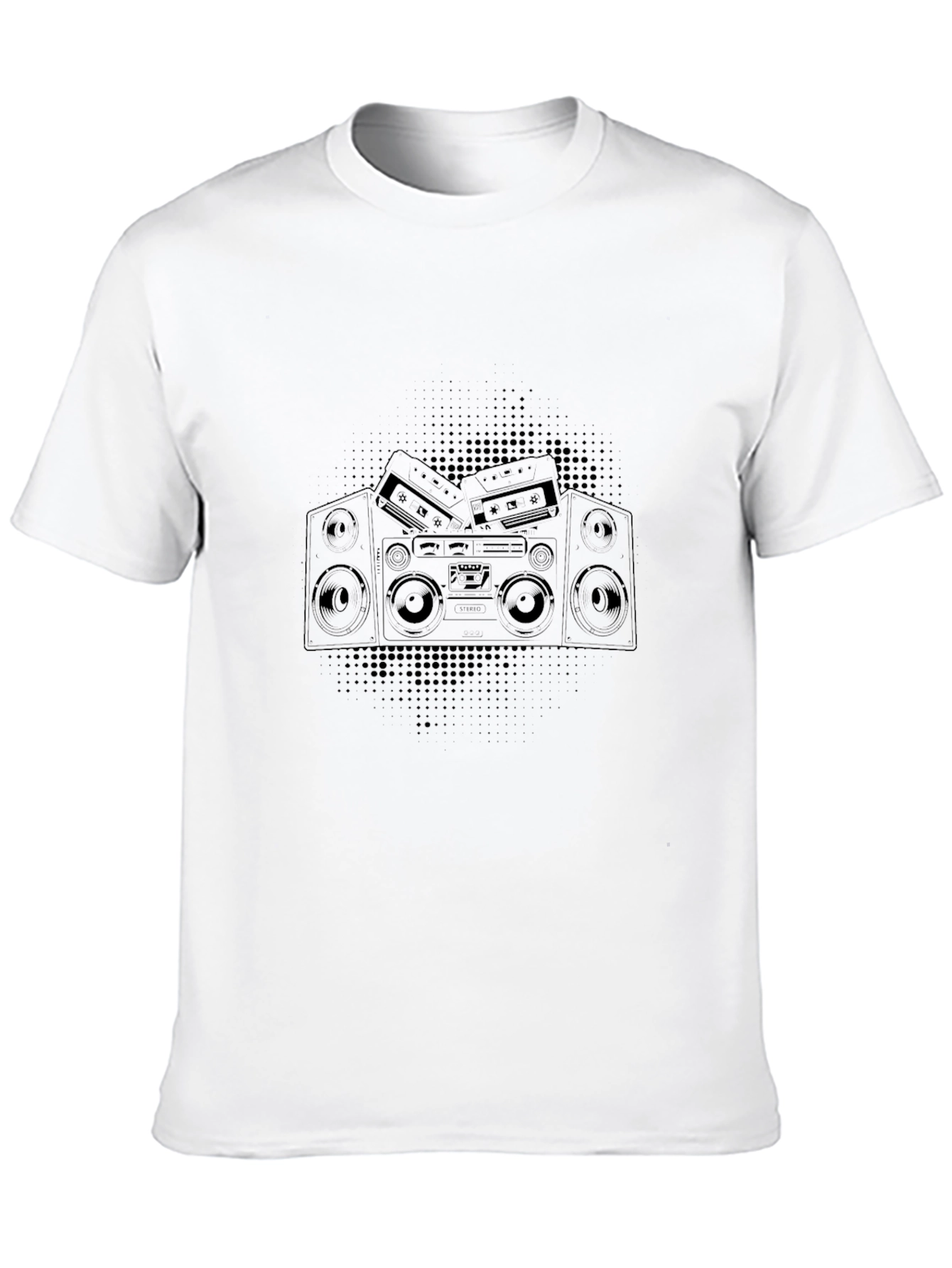 Retro Boombox Graphic Tee - Black Cotton T-Shirt