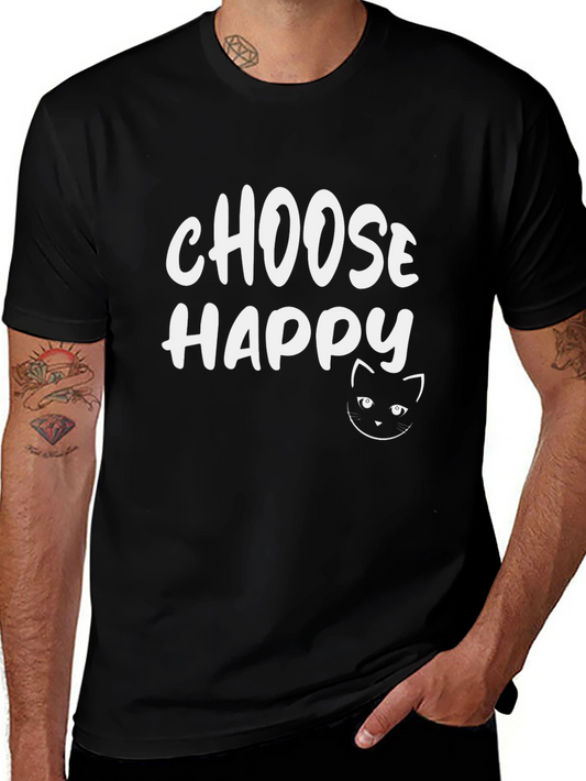 Choose Happy Cat Graphic Tee - Stylish Cotton T-Shirt
