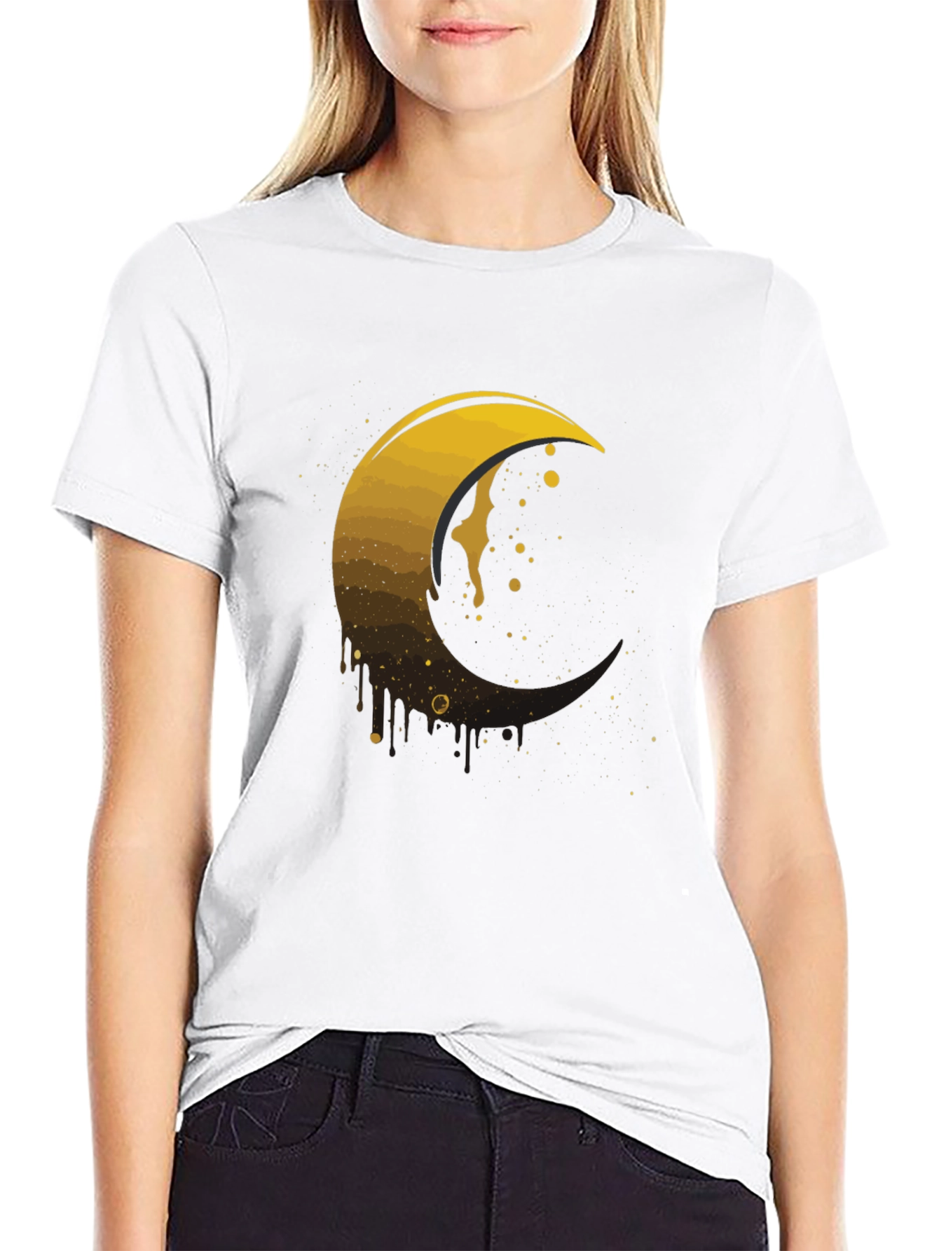 Golden Crescent Moon Graphic Tee - Modern Mens T-Shirt