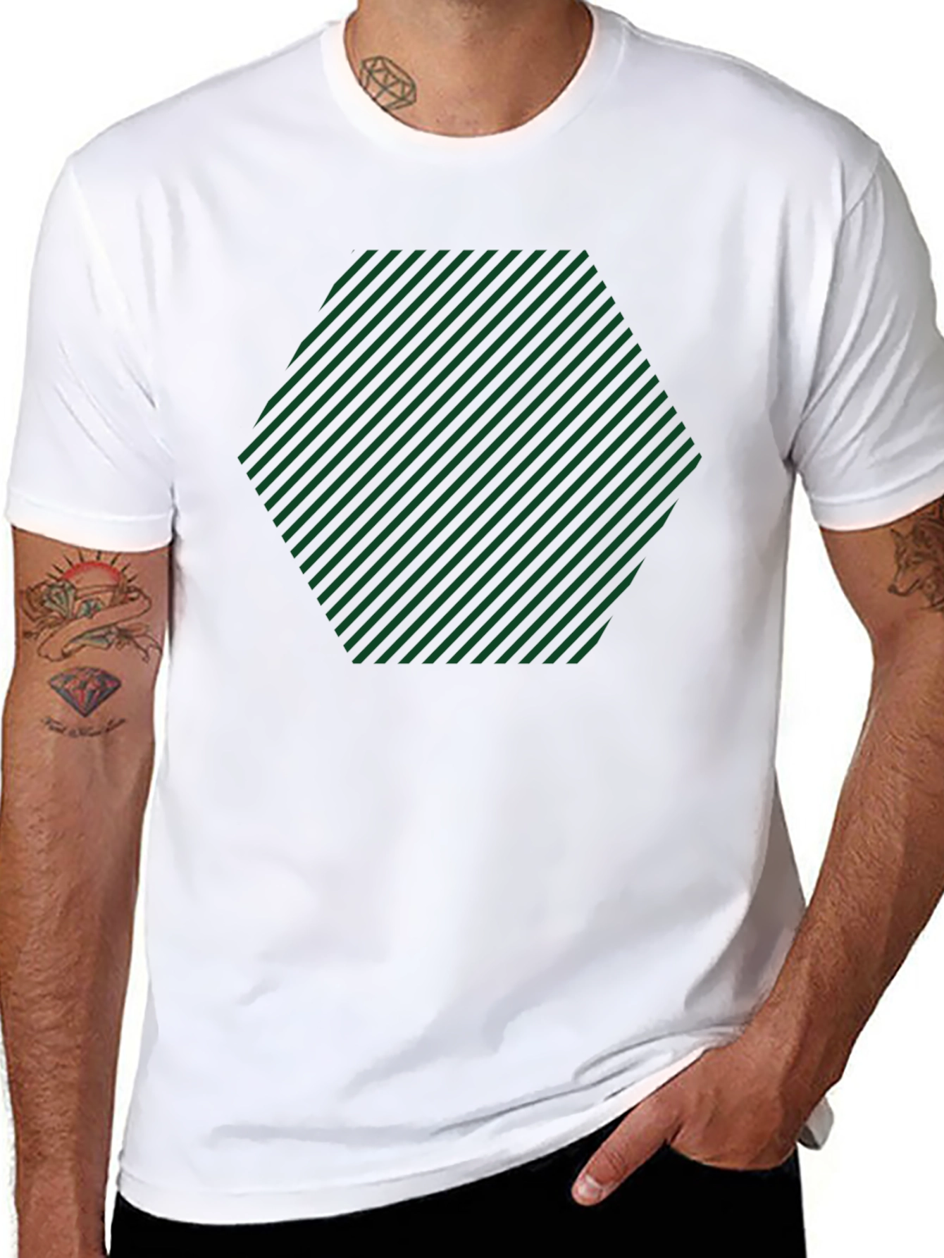 Stripped Hexagon Graphic Tee - Casual Style