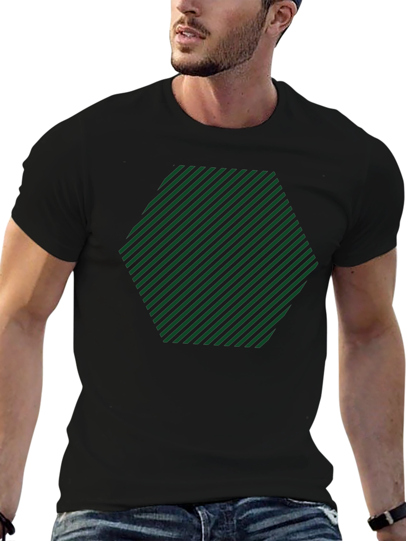 Stripped Hexagon Graphic Tee - Casual Style