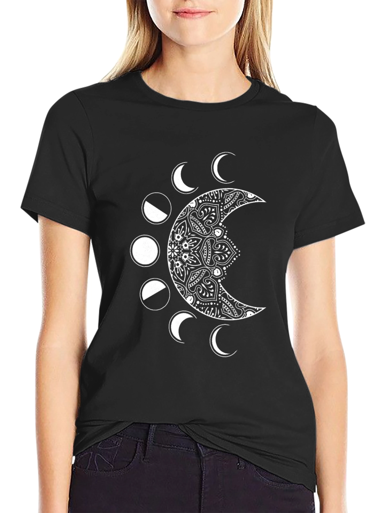 Lunar Phase Graphic Tee - Black Cotton Blend