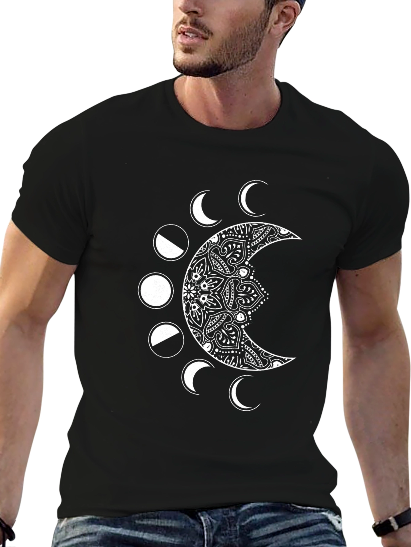 Lunar Phase Graphic Tee - Black Cotton Blend