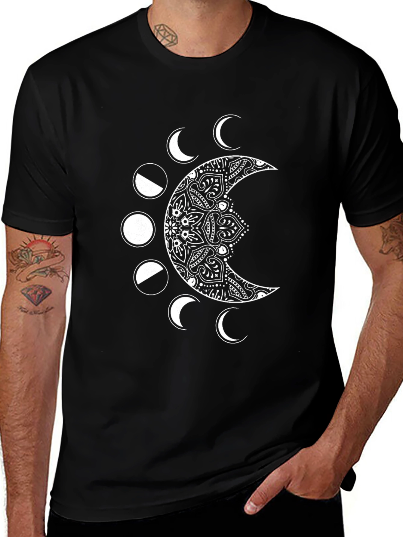 Lunar Phase Graphic Tee - Black Cotton Blend