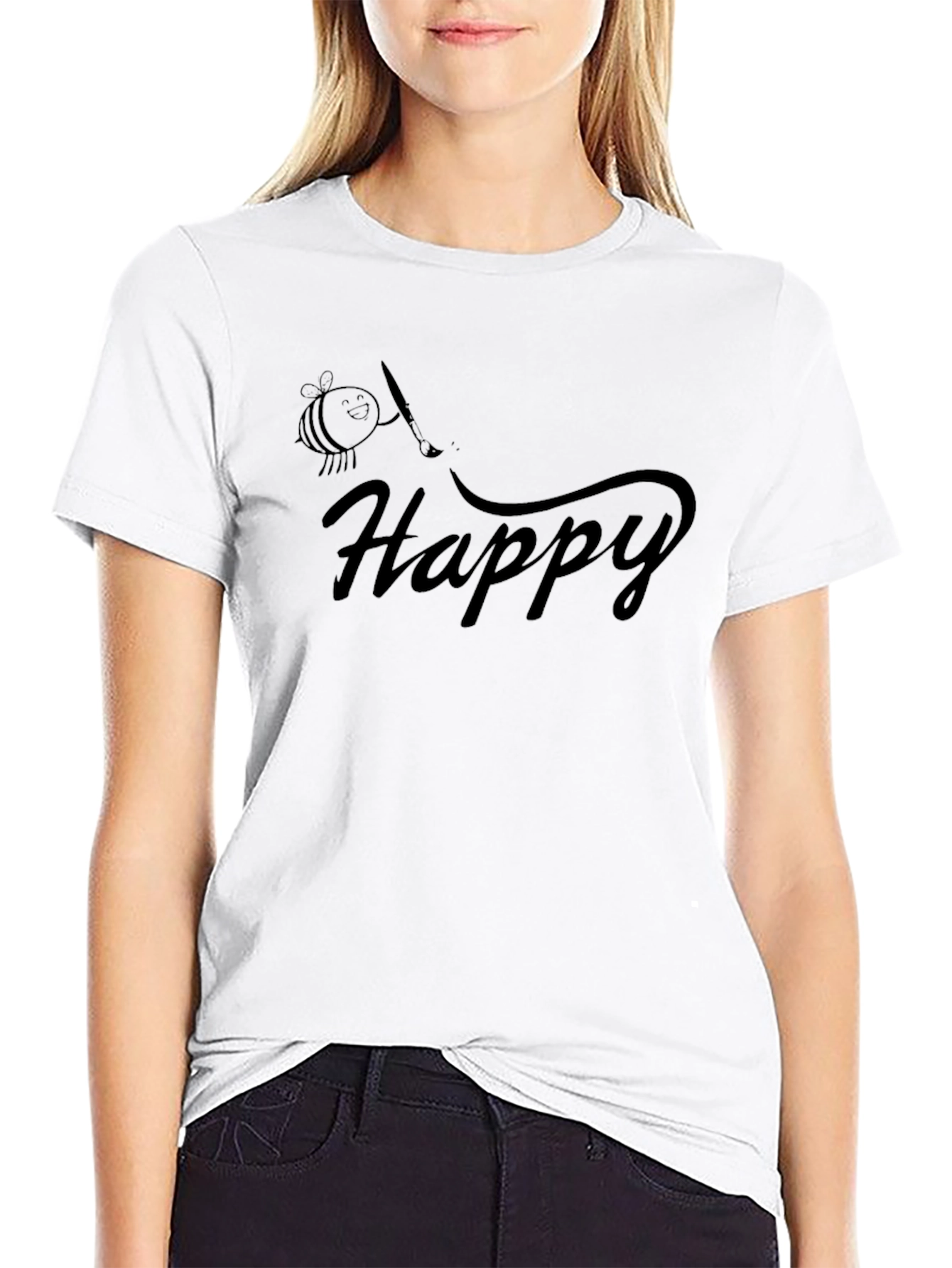 Happy Bee Graphic Tee - Stylish Black T-Shirt