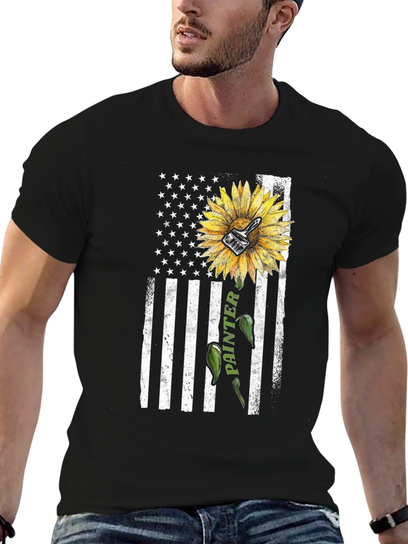 Painter Sunflower USA Flag T-Shirt