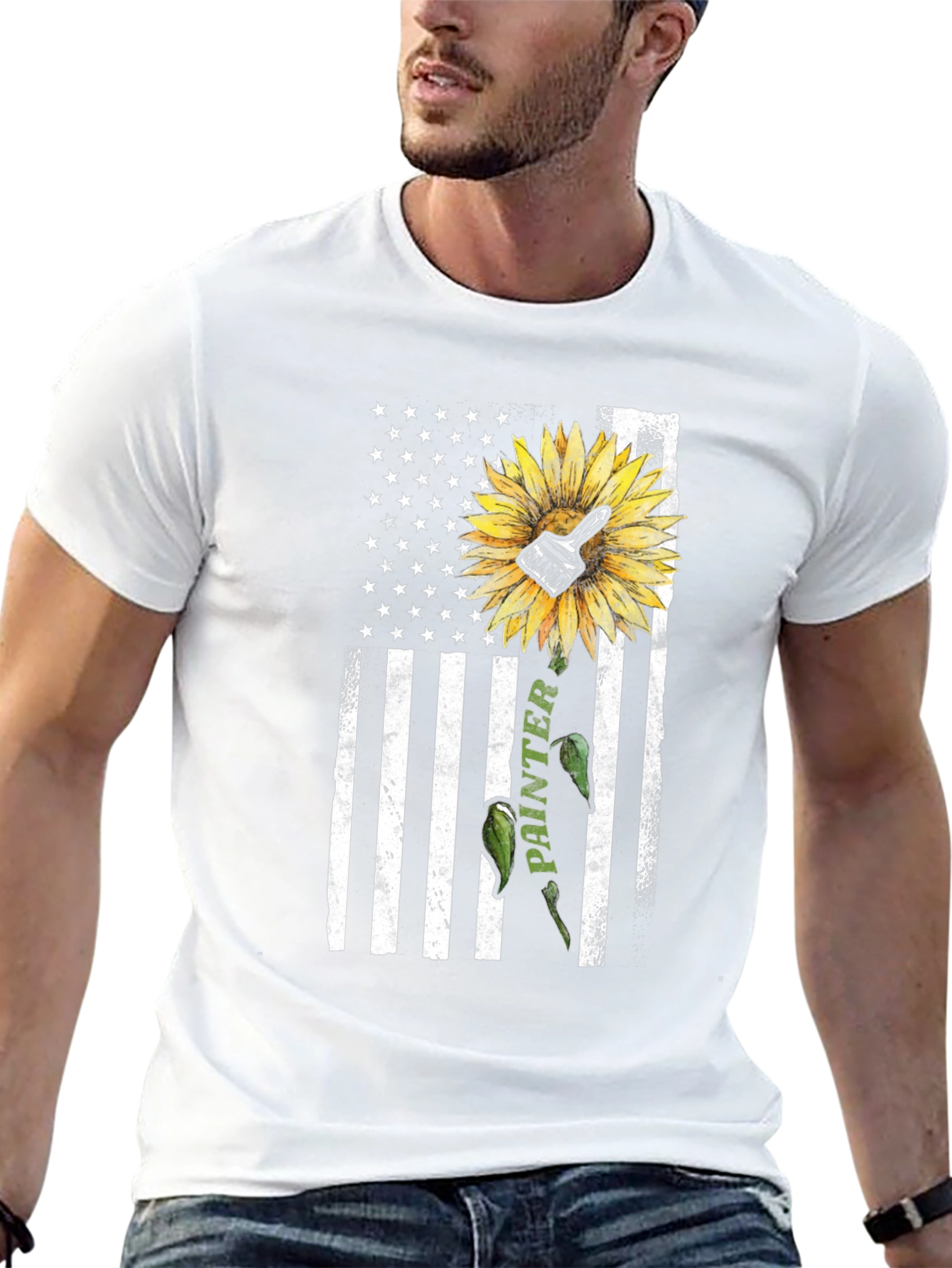 Painter Sunflower USA Flag T-Shirt