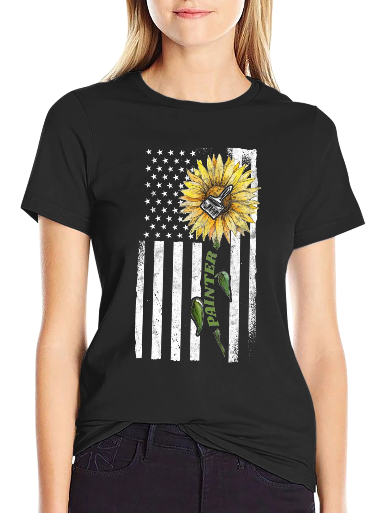 Painter Sunflower USA Flag T-Shirt