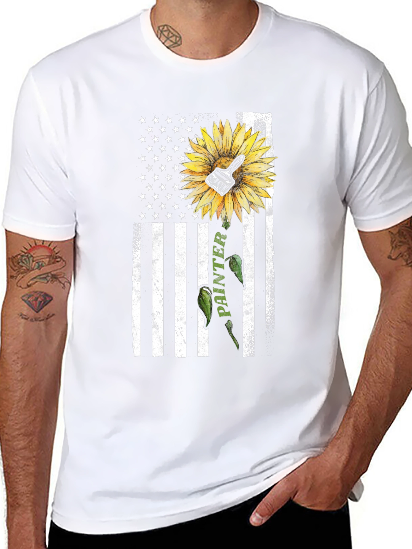 Painter Sunflower USA Flag T-Shirt
