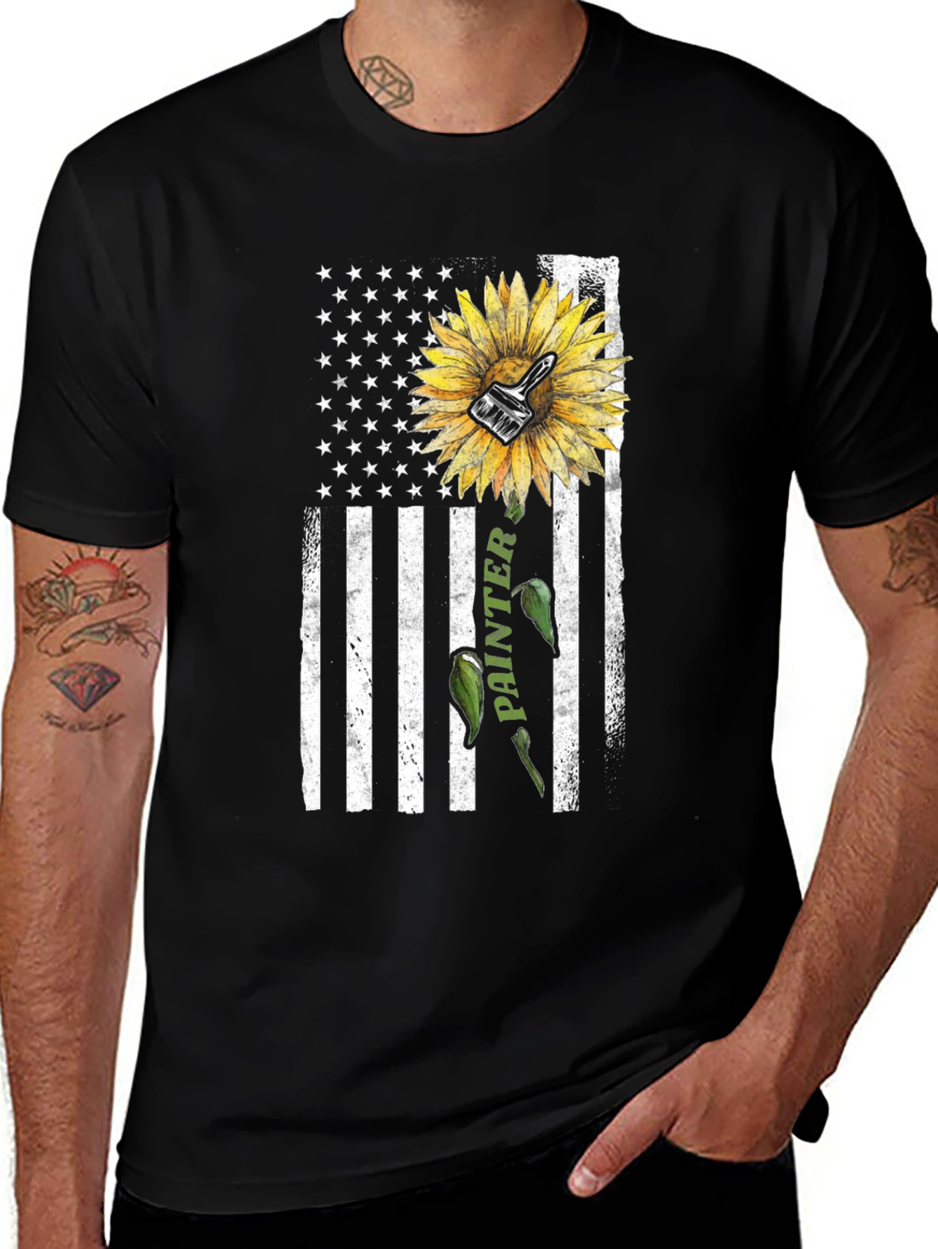 Painter Sunflower USA Flag T-Shirt