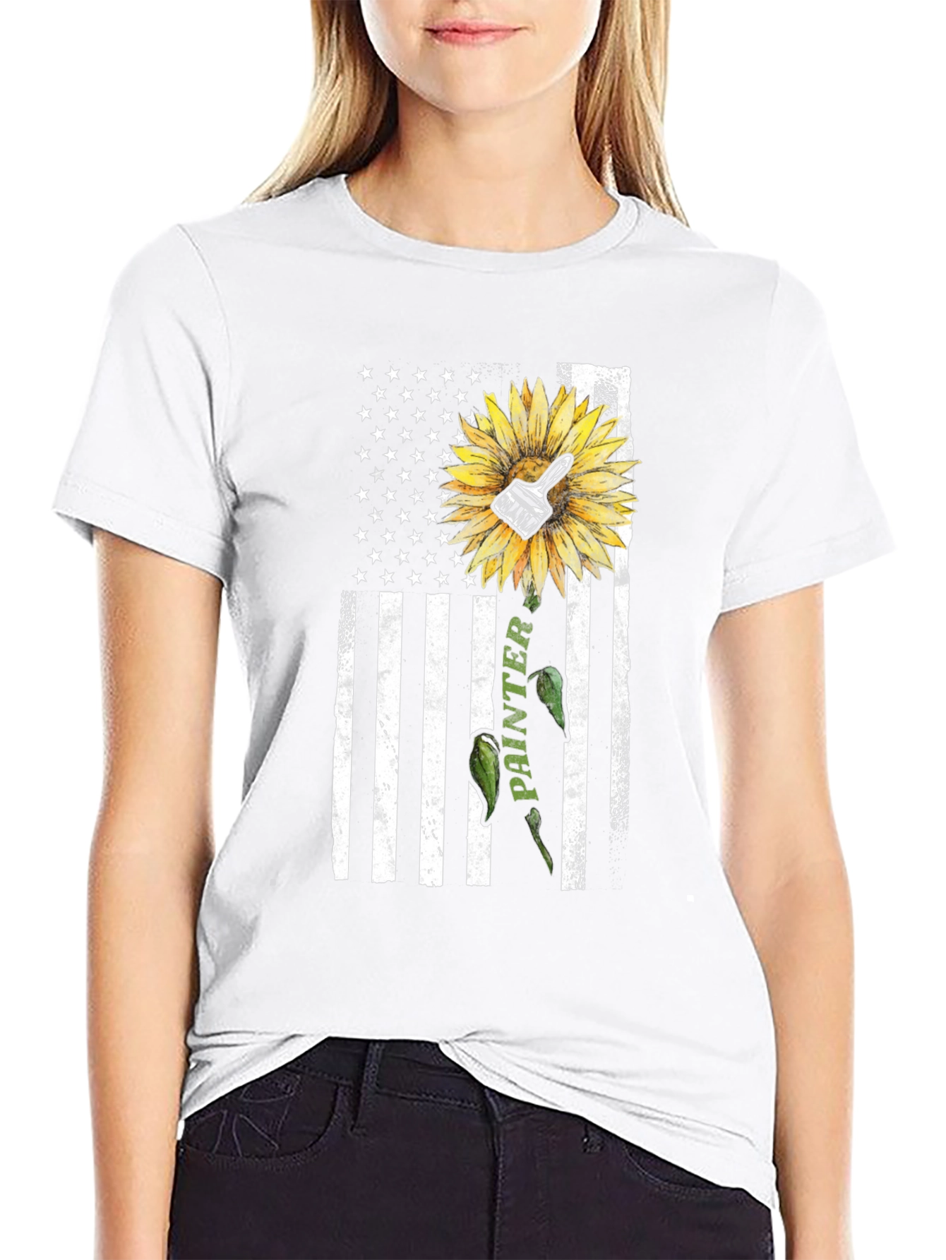 Painter Sunflower USA Flag T-Shirt