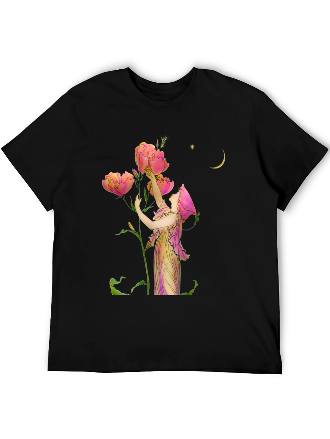 Floral Art Graphic Print Black T-Shirt