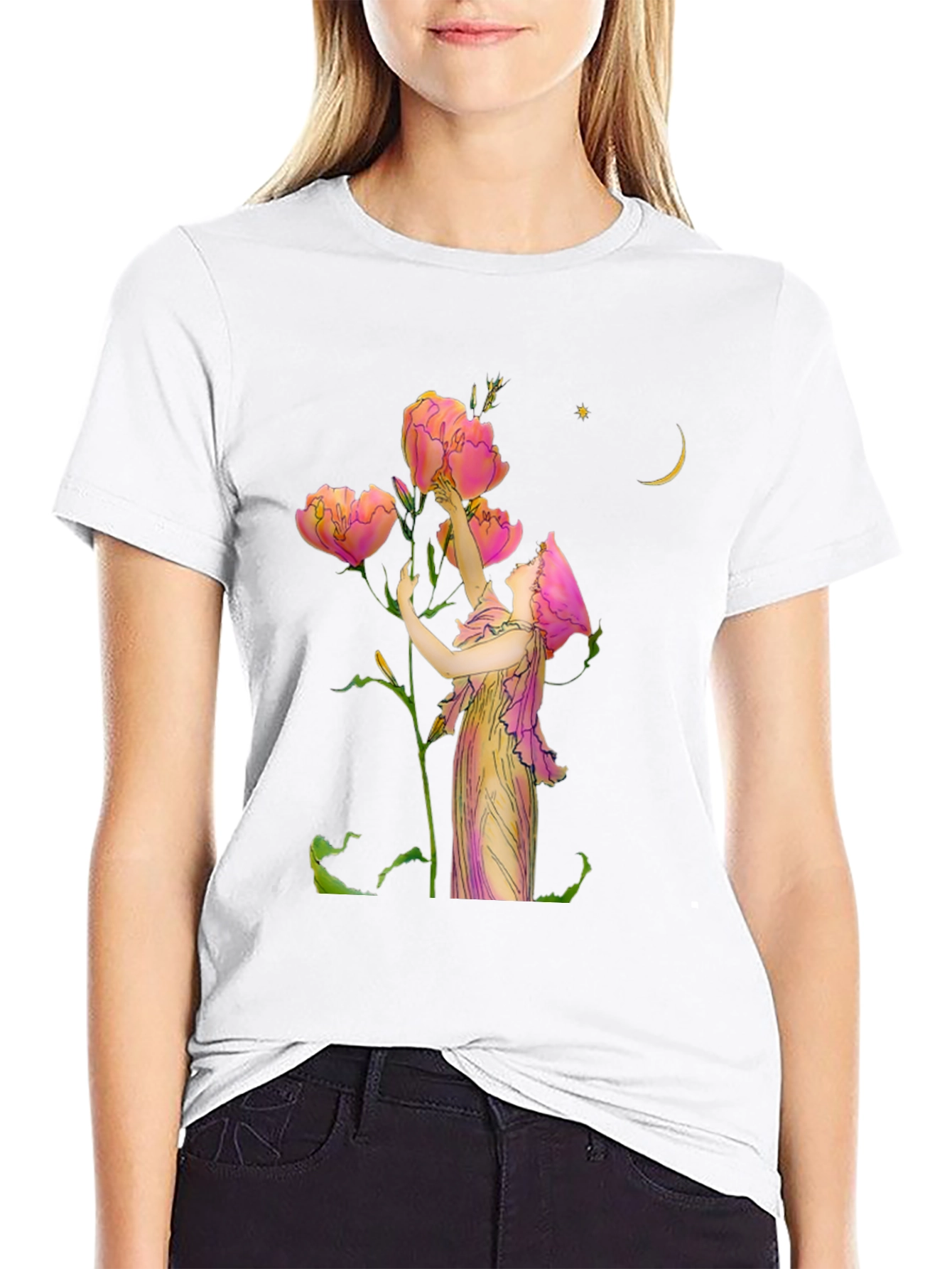 Floral Art Graphic Print Black T-Shirt