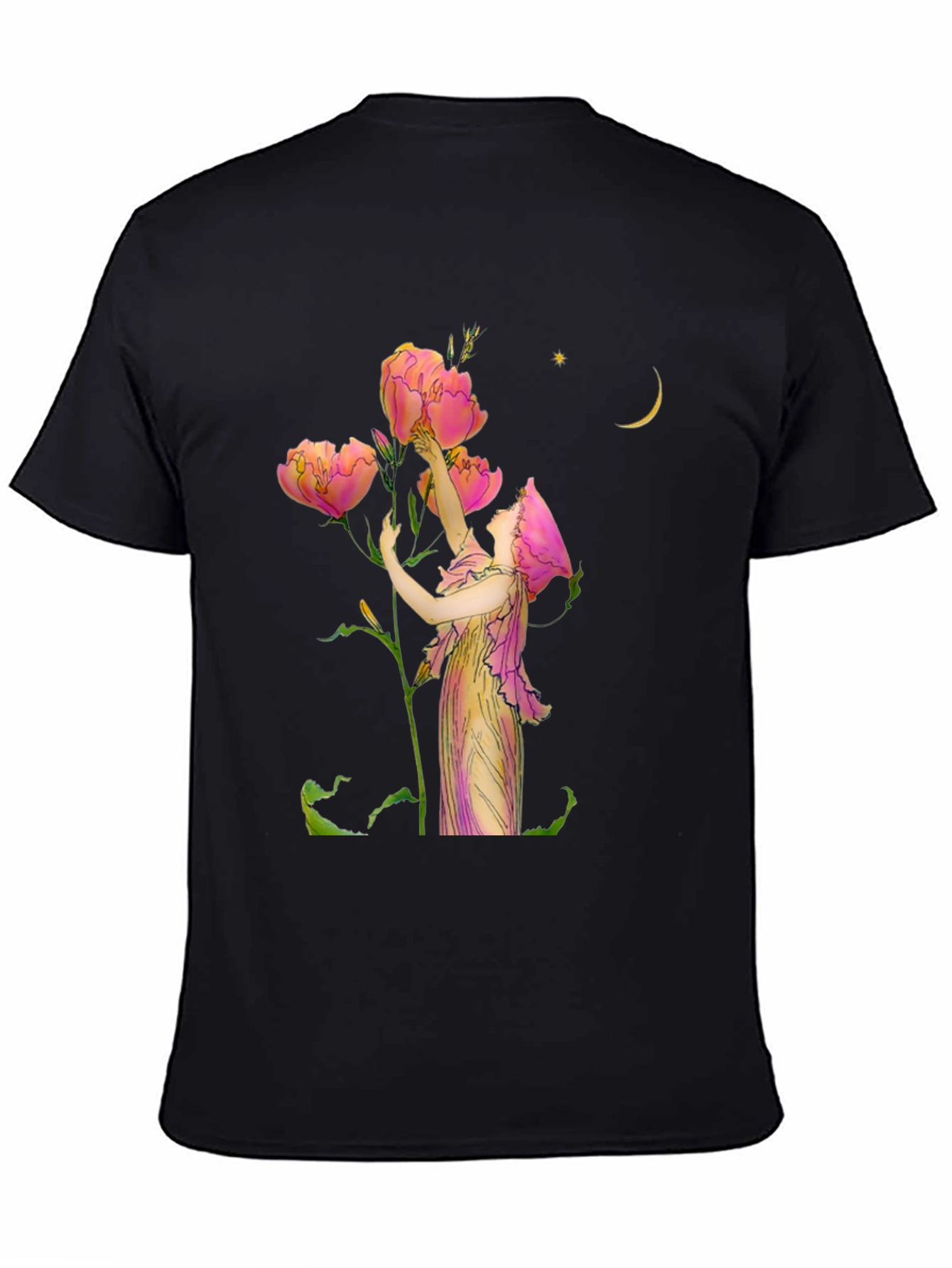 Floral Art Graphic Print Black T-Shirt