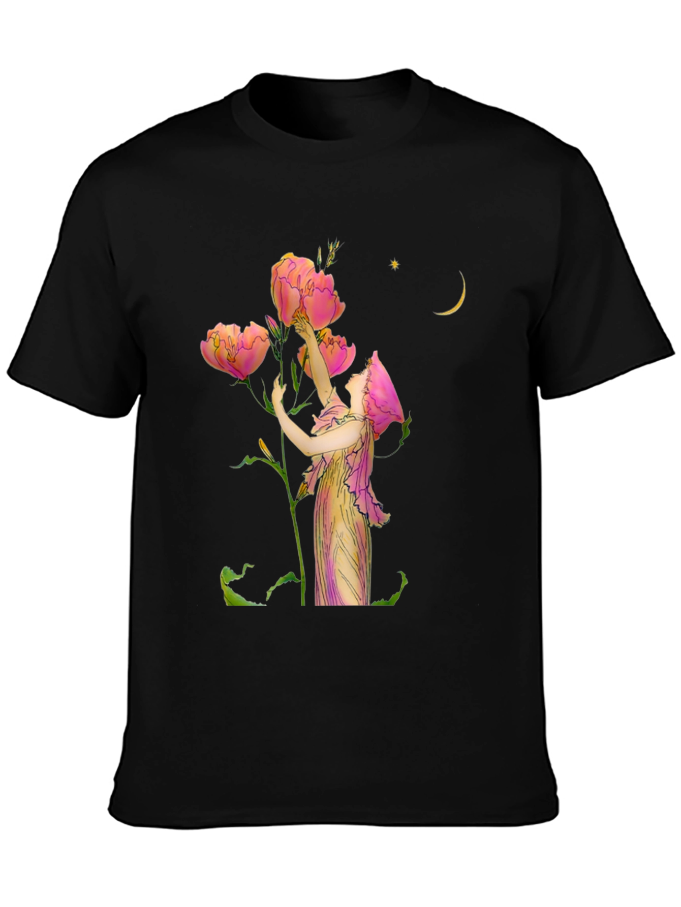 Floral Art Graphic Print Black T-Shirt