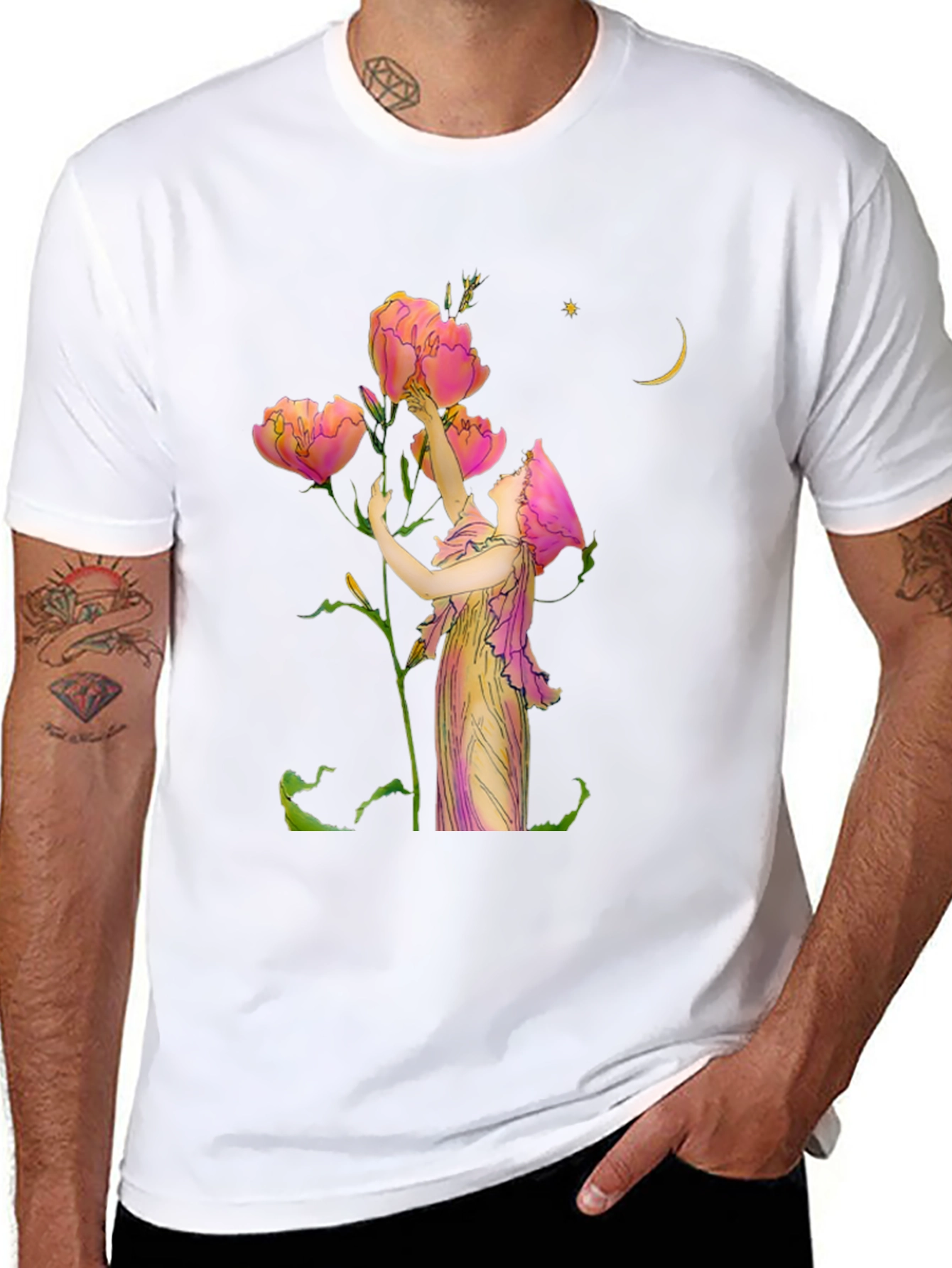 Floral Art Graphic Print Black T-Shirt