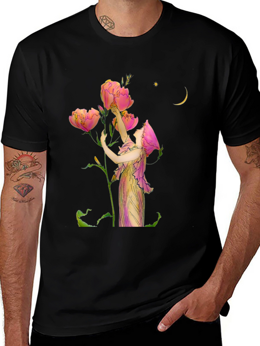Floral Art Graphic Print Black T-Shirt