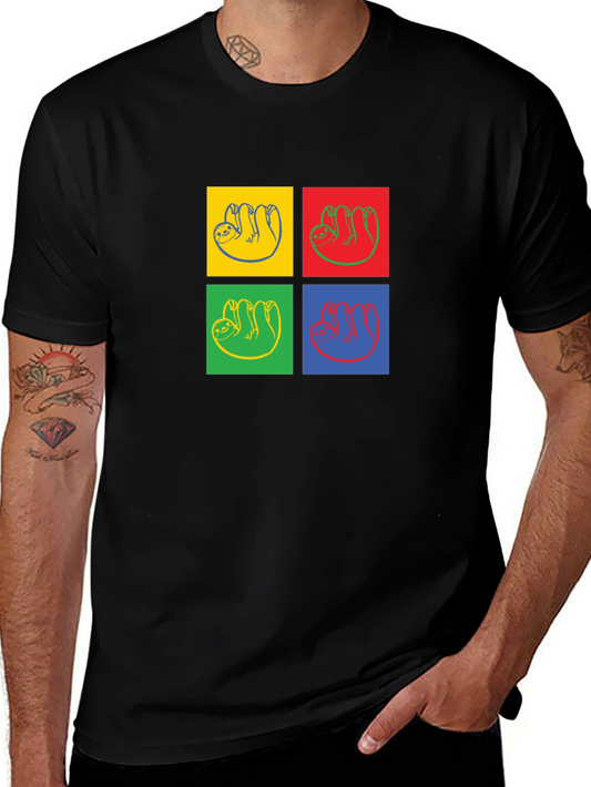 Sloth Pop Art T-Shirt - Black Crew Neck Tee