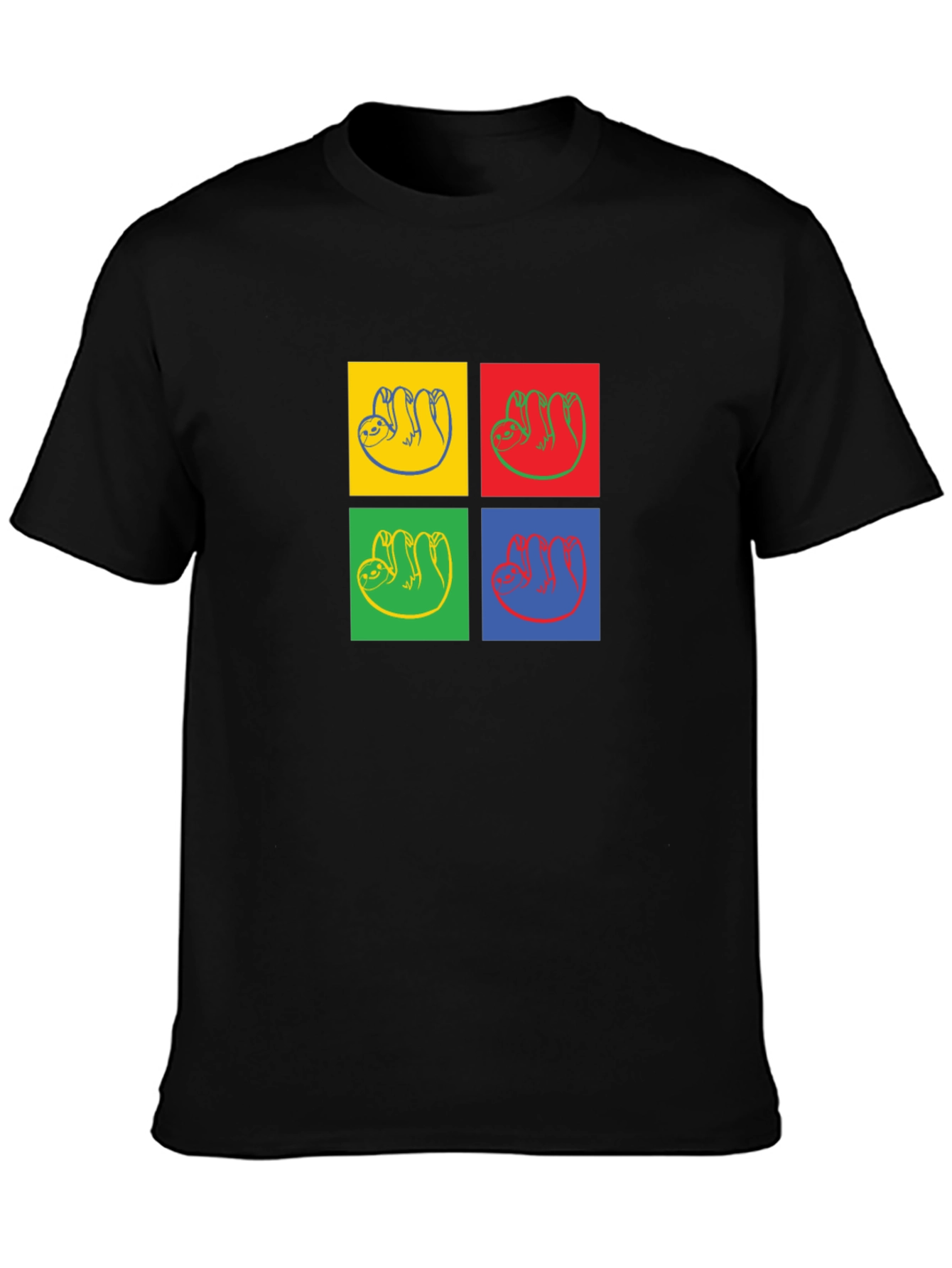 Sloth Pop Art T-Shirt - Black Crew Neck Tee