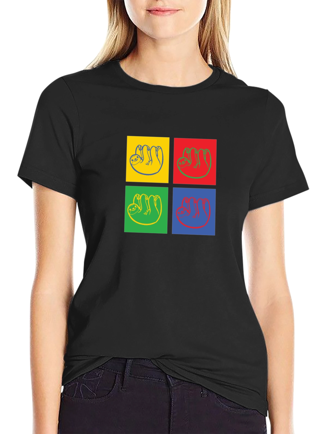 Sloth Pop Art T-Shirt - Black Crew Neck Tee