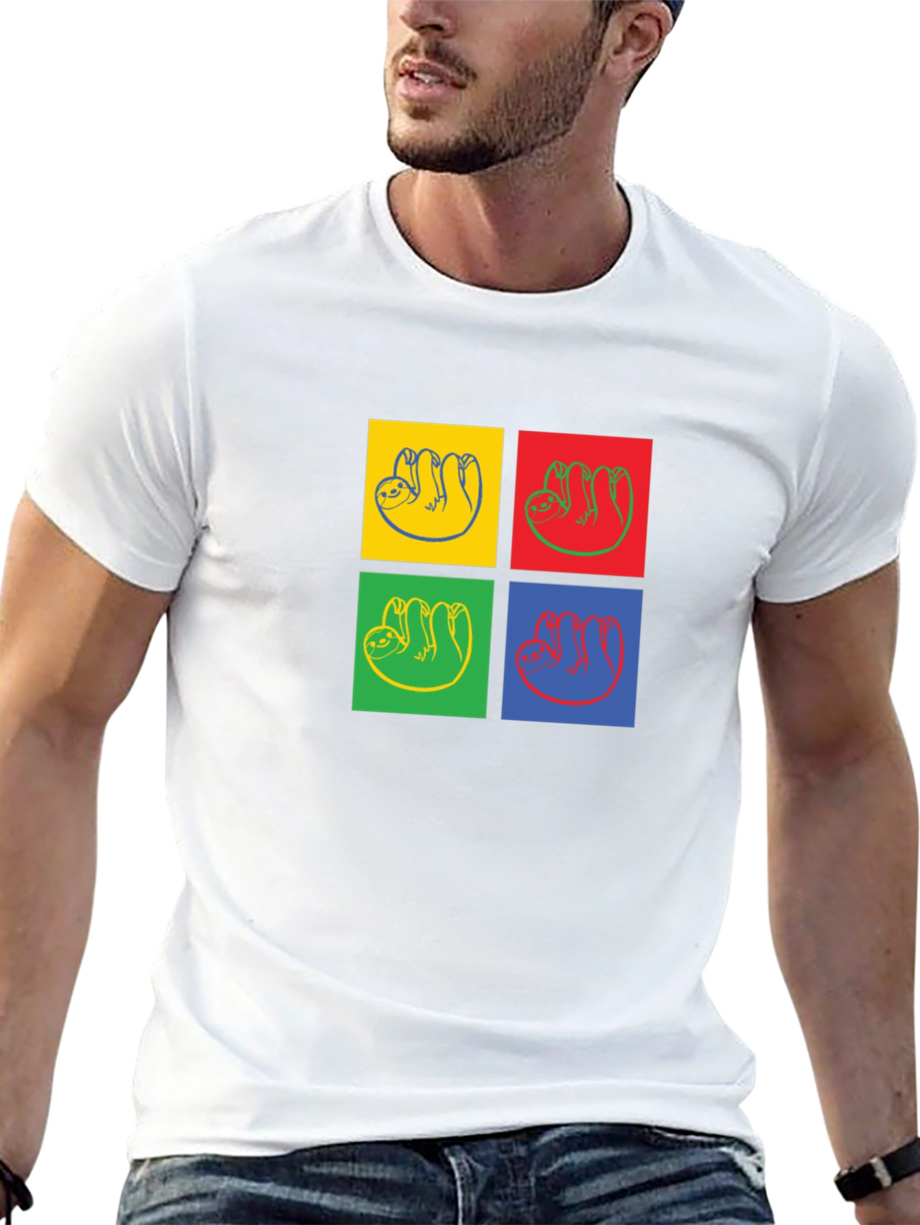 Sloth Pop Art T-Shirt - Black Crew Neck Tee