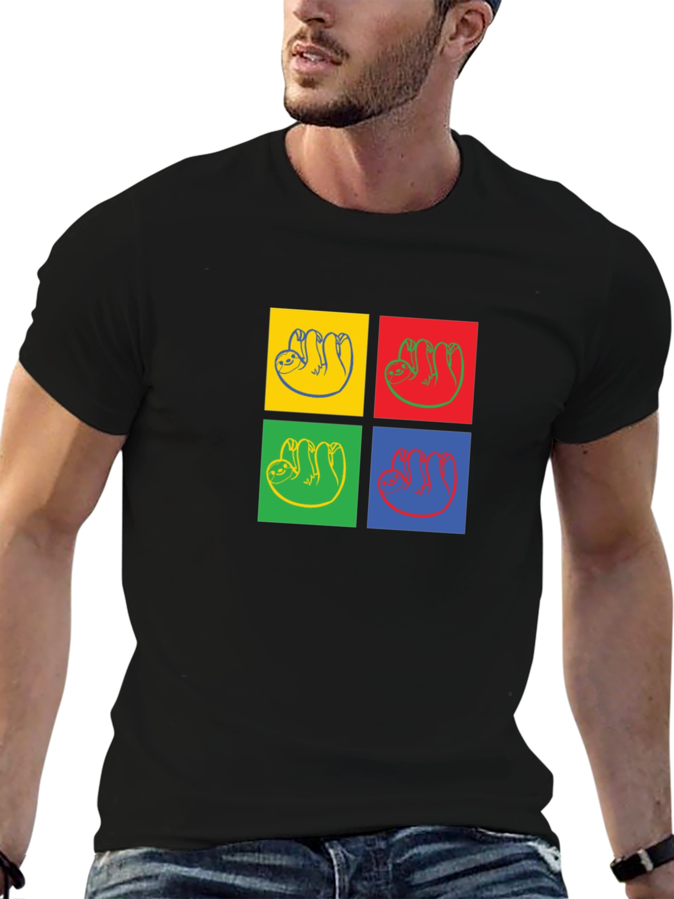 Sloth Pop Art T-Shirt - Black Crew Neck Tee