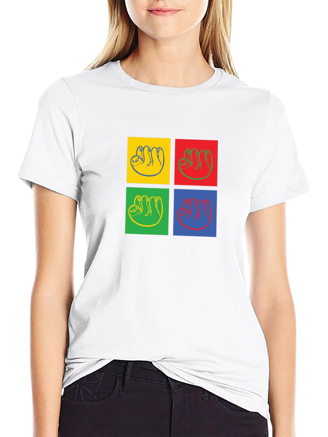 Sloth Pop Art T-Shirt - Black Crew Neck Tee