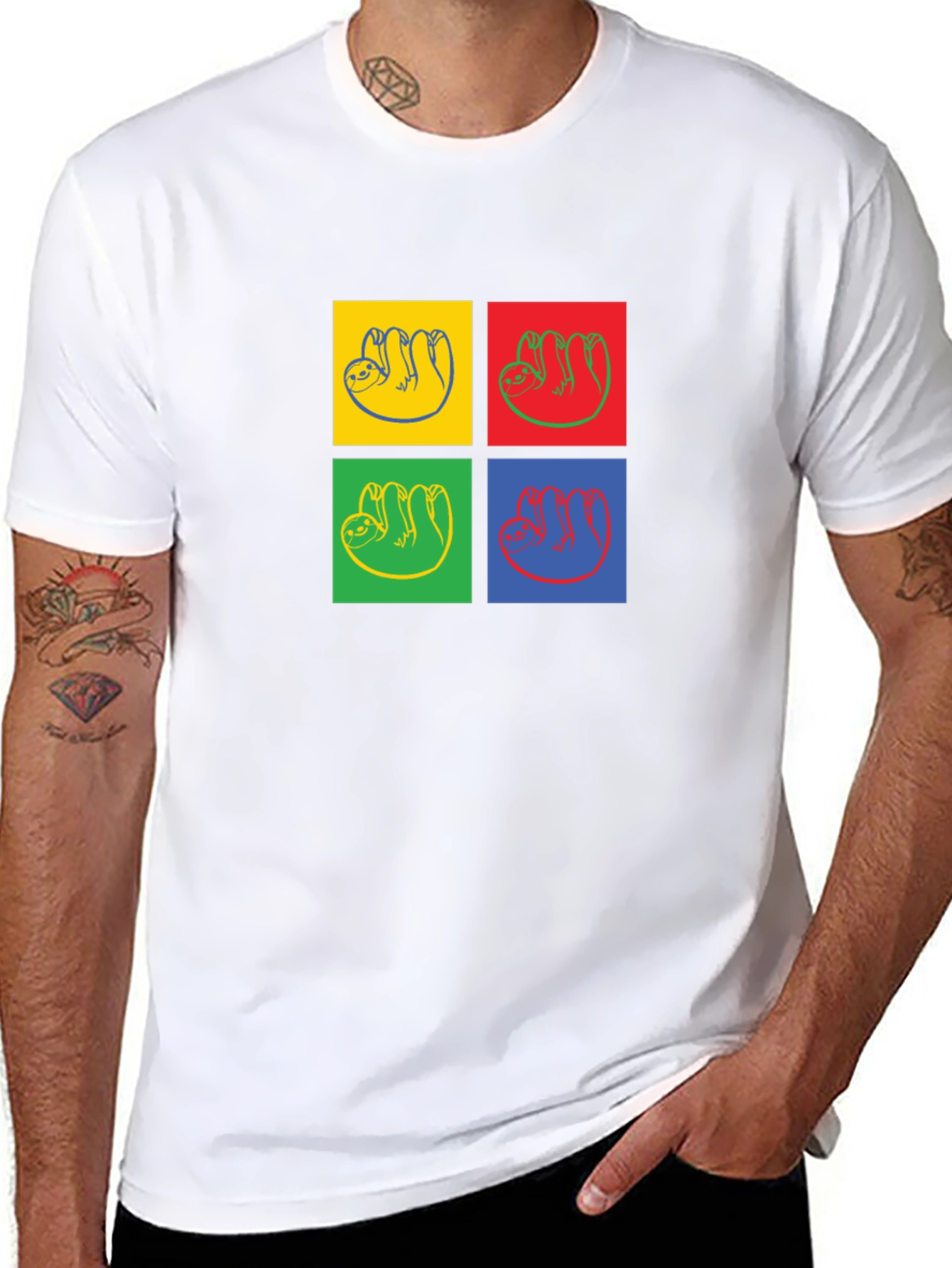 Sloth Pop Art T-Shirt - Black Crew Neck Tee