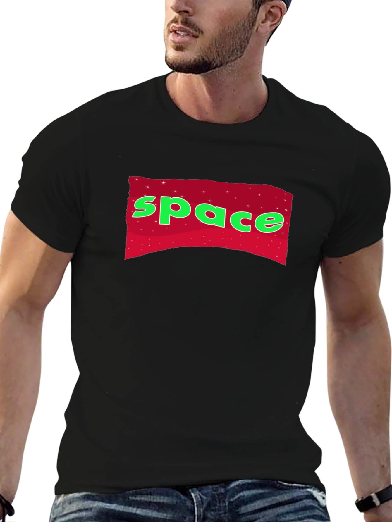 Space Graphic T-Shirt - Black Crew Neck Tee
