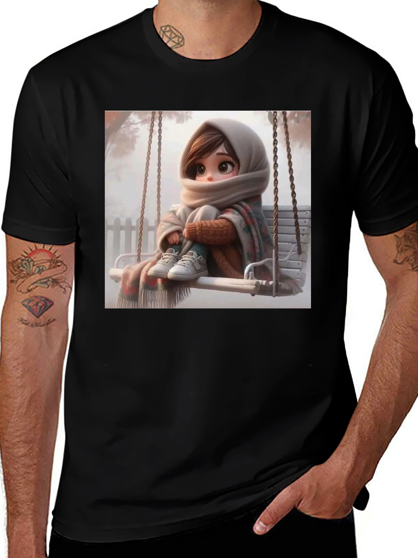 Girl on Swing Black Tee