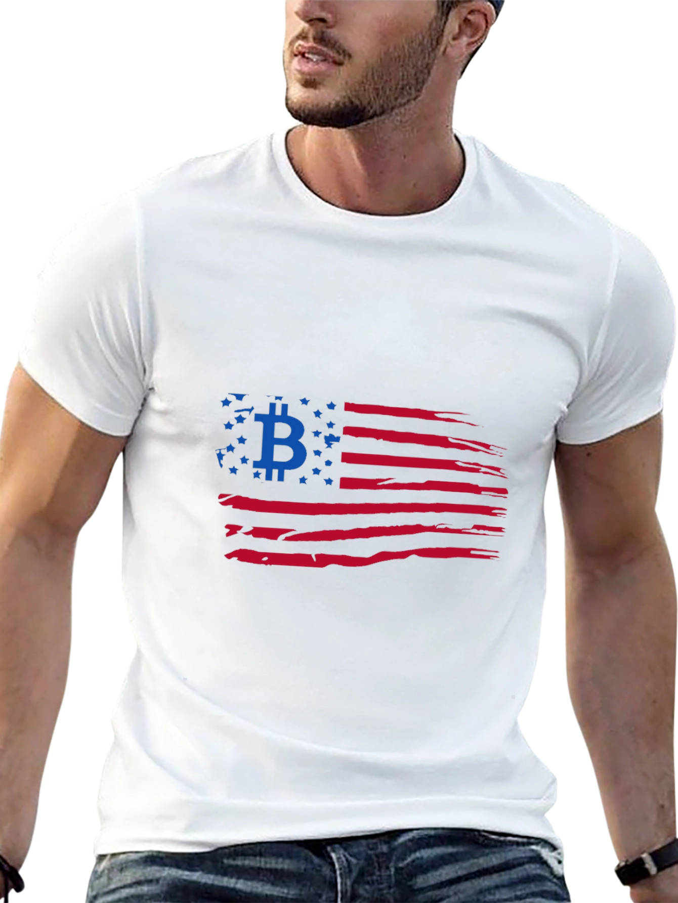 Bitcoin American Flag Black T-Shirt