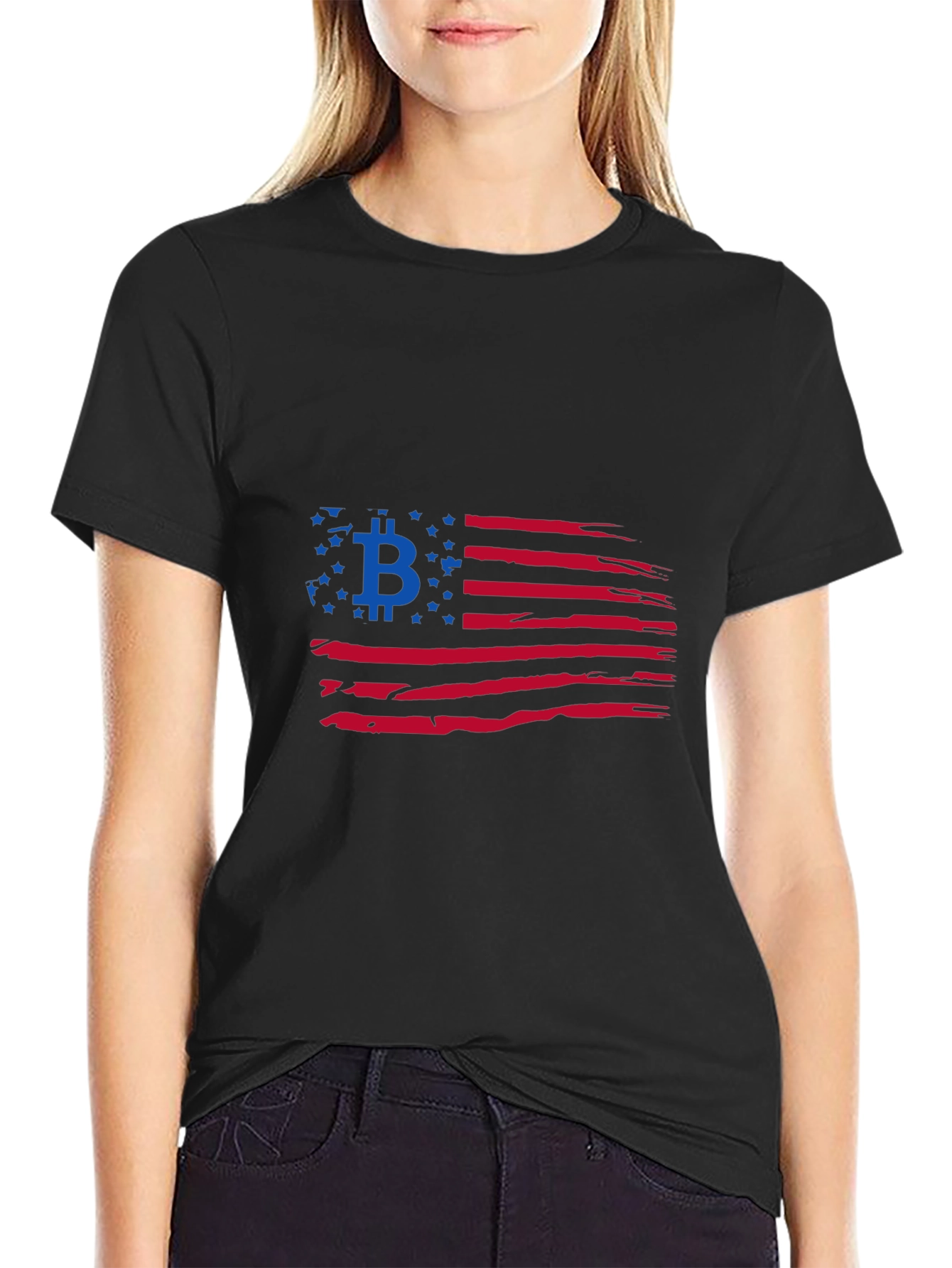 Bitcoin American Flag Black T-Shirt